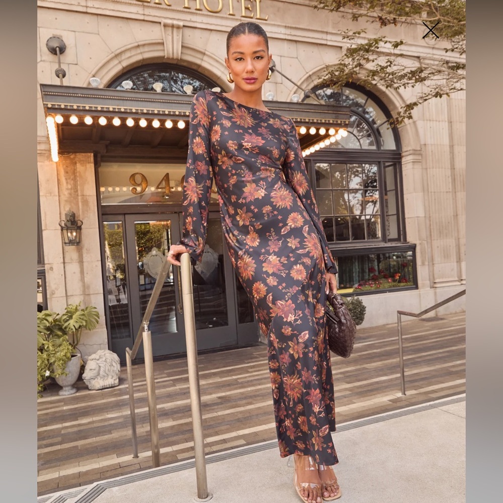 Vici Black Maxi Dress with Rust Floral Print